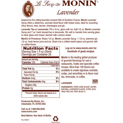 Monin Lavender Syrup Tidewater Coffee